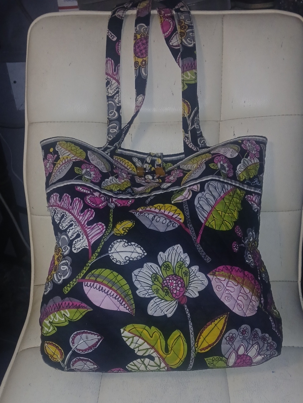 Vera Bradley Floral Quilted Tote Bag in Black and Pink